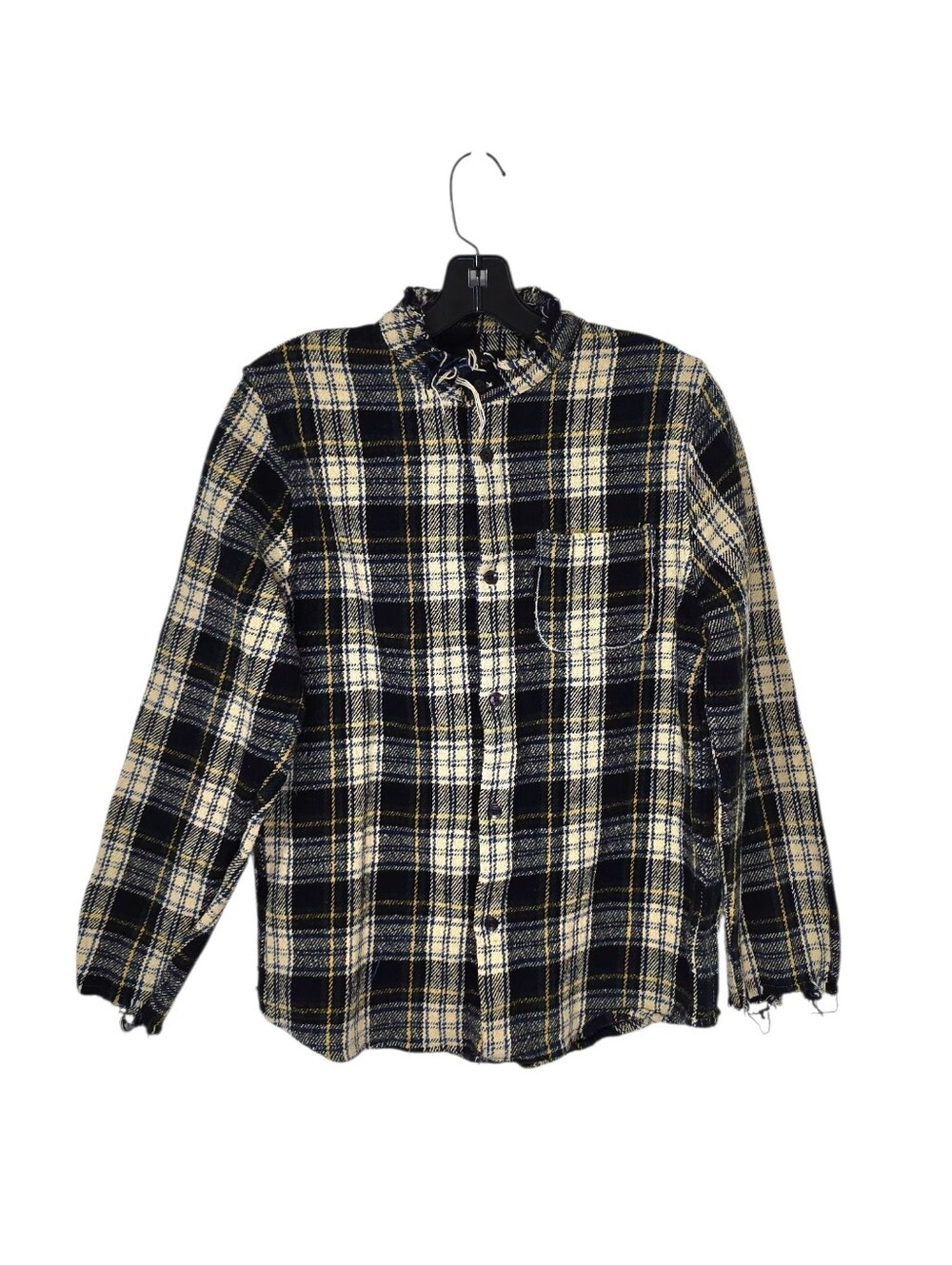 Fred Segal Hartel Heavy Yellow Plaid Flannel Shirt Frayed Henley Collar Medium M